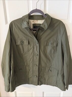 Talbots Olive Green 100% Cotton Canvas Utility Field Jacket Lined XL petite